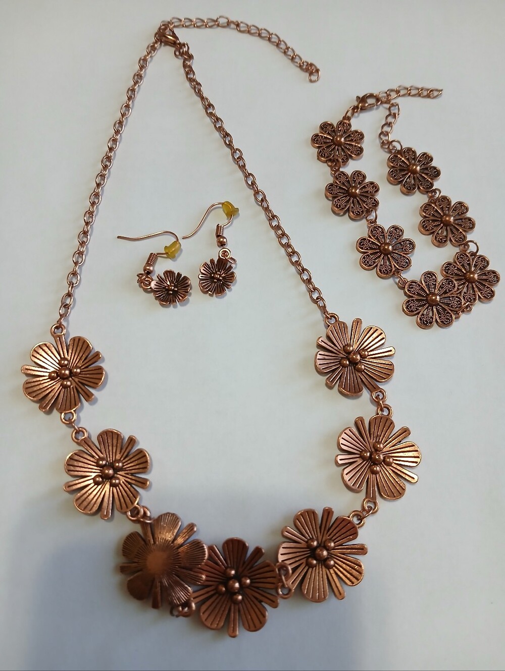 Paparazzi-Floral Statement Necklace, Earring & Bracelet Set in Copper